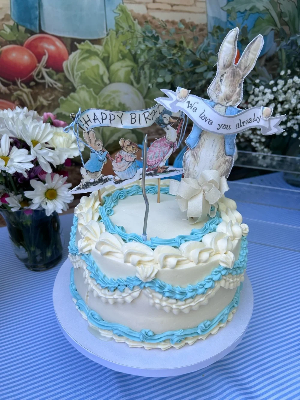 Reusable Neutral Peter Rabbit Cake Topper - White & Blue